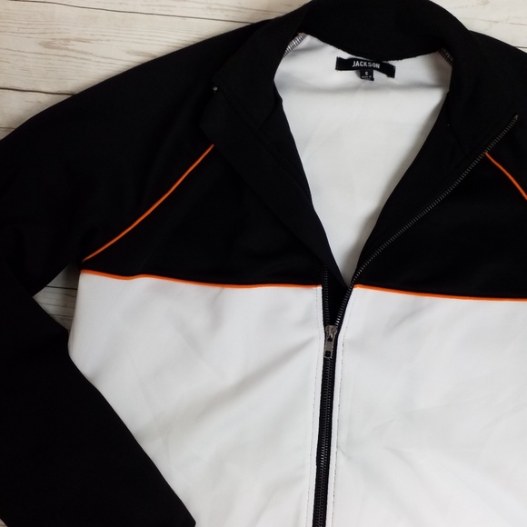 Small Mens Zip Sweatshirt Black White Orange New - Picture 2 of 4